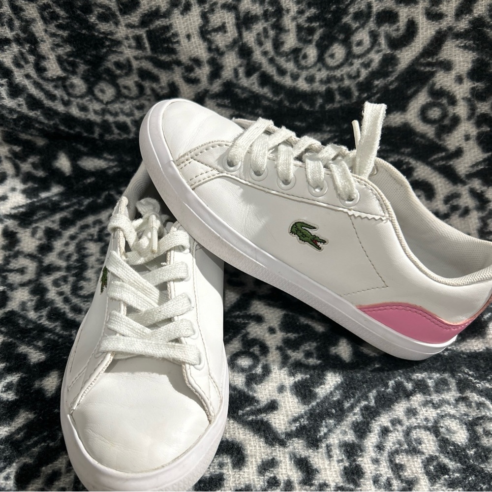 Lacoste Kid's Lerond Sneakers, White/Light Pink Sz12